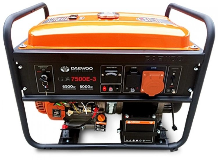 Генератор бензиновый DAEWOO GDA 7500-3, бензогенератор 6.0/6.5 кВт, 230/400В, 425см3, 15.0 л.с., 25л., 1х230В, 1х400В, 1х12В, 79кг., электрозапуск, счетчик моточасов (на фото не представлен)