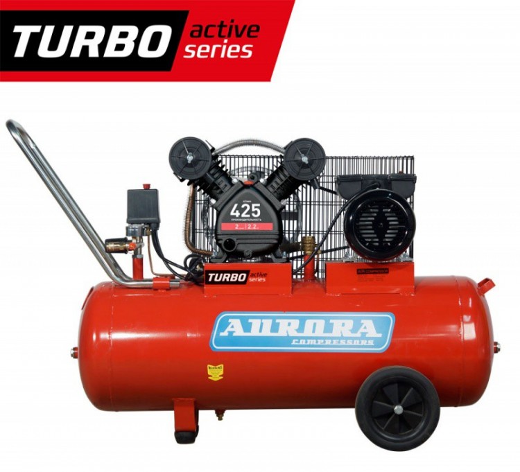 Компрессор Aurora CYCLON-75 TURBO active series Напряжение сети: 230 В;
- Объем ресивера: 60 л;
- Производительность: 425 л/мин;
- Максимальное давление: 10 бар;
- Мощность электродвигателя: 2.2 кВт;