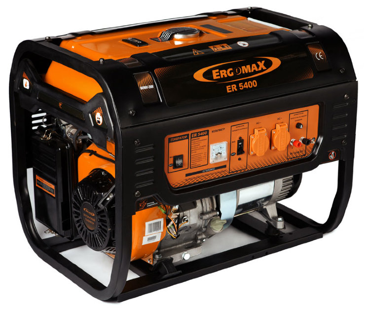 Генератор Ergomax ER5400E бензиновый / электростарт Бензиновый генератор ERGOMAX ER 5400 E оснащен мощным 4-хтактным двигателем, который защищен от перегрузок и прослужит долгие годы
