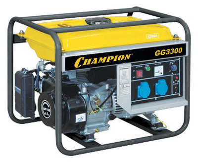 Бензиновый генератор Champion GG3000 (электростанция), 2,3/2,5 КВт Генератор Champion GG3000 способен воспринимать как активную (чайник, утюг, электроплита), так и реактивную (холодильник, дрель, компрессор, т.е. оборудование имеющее двигатель или конденсатор) нагрузки суммарной мощностью не более 2600 Вт (с учетом запаса мощности) и минимальной не менее 260 Вт